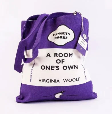 Penguin Cloth Tote Bag - Purple on Cream, Virginia Woolf, A Room of One's Own