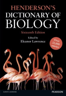 Book cover of 'Henderson's Dictionary of Biology' with flamingo illustration on a black background