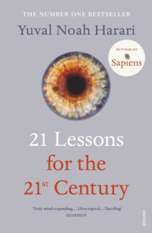 Book Jacket 21 Lessons for the 21st century by Harari - features an eye against a silver grey background.