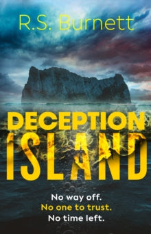 Book Jacket eception ISland R S Burnett.  Image of desolate rocky outcrop in the middle of the sea with menacing clouds overhead.
