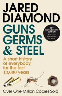 Book Jacket - Guns Germs & Steel features bullets, a mosquito and a nut on a cream background