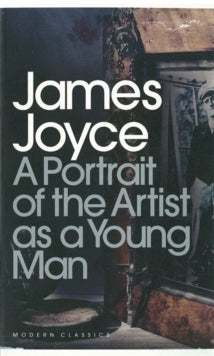 Book cover of 'A Portrait of the Artist as a Young Man' by James Joyce with text overlay.