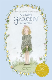 Book cover of 'A Child's Garden of Verses' with a girl holding flowers on a light blue background.