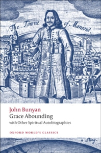 Book cover of 'Grace Abounding' by John Bunyan with a historical illustration on a blue and white background.