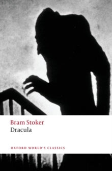 Book cover of 'Dracula' by Bram Stoker with a silhouette on a dark background