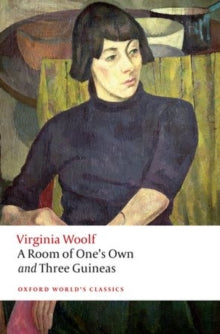 Book cover of 'A Room of One's Own' and 'Three Guineas' by Virginia Woolf with a stylized portrait of a woman.