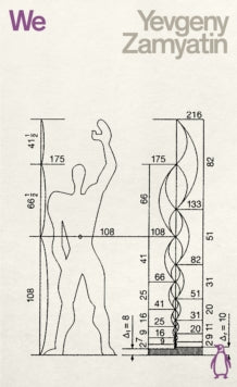 Book Jacket We b Zamyatin. Drawing of a figure with scale beside it.