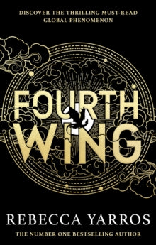 Book Jacket Fourth Wing Rebecca Yarros - intricate design in yellow against black background.