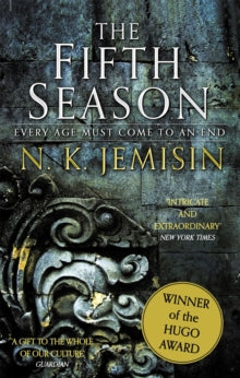 Book cover of 'The Fifth Season' by N.K. Jemisin with a dark background and metallic design.