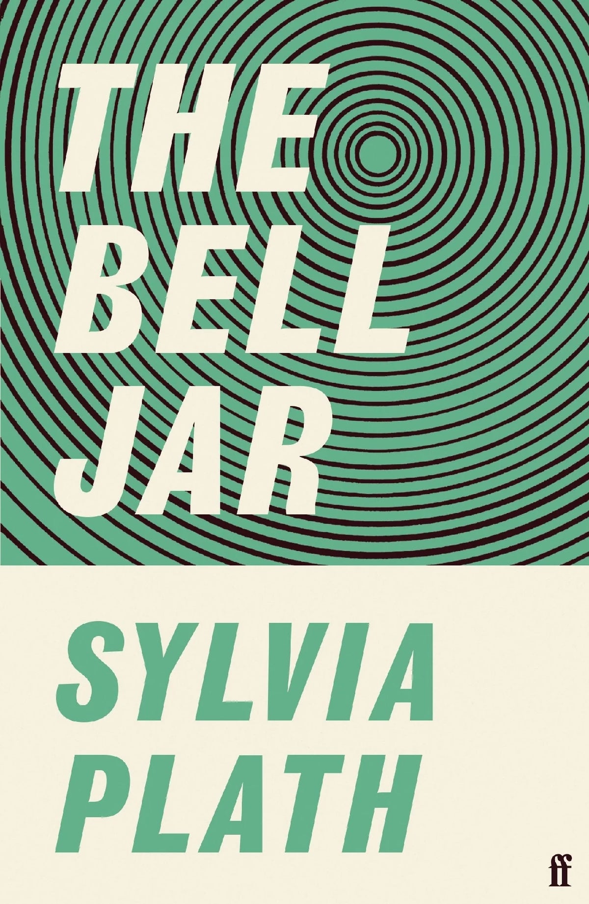 Book cover of 'The Bell Jar' by Sylvia Plath with a green and beige color scheme.