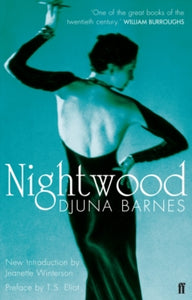 Book cover of 'Nightwood' by Djuna Barnes with a teal background and silhouette of a woman.