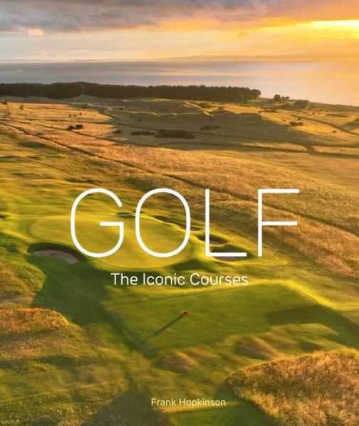 Book Jacket for Golf the Iconic Courses, picture of a golf course with sunset behind.