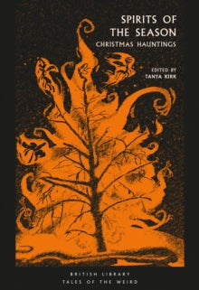 Book cover of 'Spirits of the Season: Christmas Hauntings' with an orange tree design on a black background.