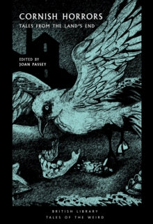 Book cover of 'Cornish Horrors' with a bird and skull illustration on a black background