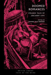 Book cover of 'Doomed Romances' with a woman in a hooded cloak sitting on a throne.