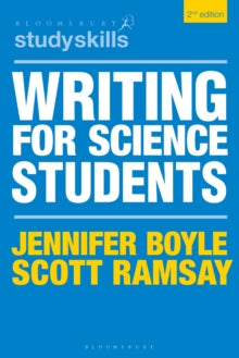 Book cover of 'Writing for Science Students' by Jennifer Boyle and Scott Ramsay with a blue background.