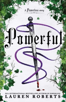 Book cover of 'Powerful' by Lauren Roberts with a sword and purple ribbon design.