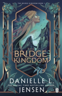 Book Jacket.  Bridge Kingdom by Danielle L Jensen.  Features a stylised womans face against a rocky background.