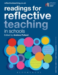 Book cover of 'Readings for Reflective Teaching in Schools' with colorful circles and Bloomsbury logo.