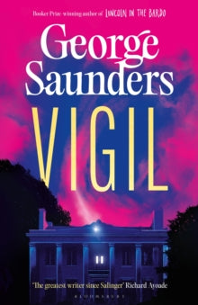 Book cover of 'Vigil' by George Saunders with a pink and purple background.