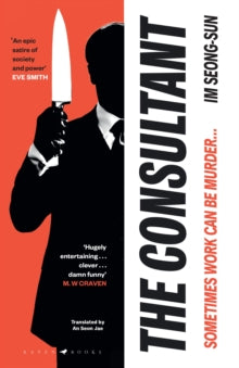 Book cover of 'The Consultant' with a silhouette of a man holding a knife against an orange background.