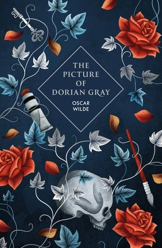 Book Jacket Picture of Dorian Gray by Oscar Wilde floral on blue background 