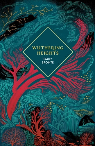 Book Jacket Wuthering Heights Emily Bronte swirling trees in a red and green background