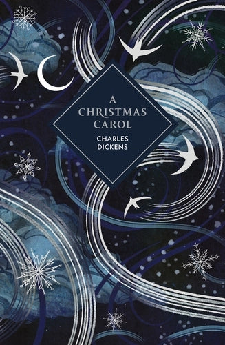 Book cover of 'A Christmas Carol' by Charles Dickens with decorative elements on a dark background.
