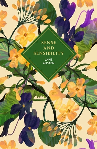Book cover of 'Sense and Sensibility' by Jane Austen with floral design