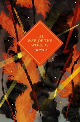 Book cover of 'The War of the Worlds' by H.G. Wells with fiery design elements.