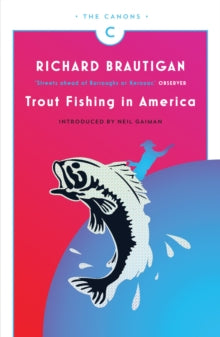 Book cover of 'Trout Fishing in America' by Richard Brautigan with a pink and blue design.