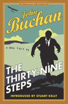 Book cover of 'The Thirty-Nine Steps' by John Buchan with a silhouette of a person running.
