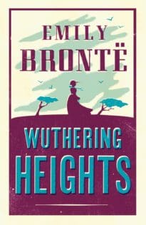Book Cover Wuthering Heights by Emily Bronte - Alma Classics Female figure on hill cover is in cream and purple.  University of Glasgow Bookshop