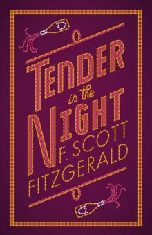 Book cover of 'Tender is the Night' by F. Scott Fitzgerald with decorative elements on a purple background.