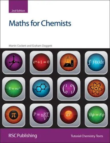 Book Cover Maths for Chemists colourful chemical symbols n white and pink background