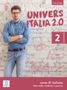 Book titled 'Univers Italia 2.0' with a person standing against a wall with drawings on it.