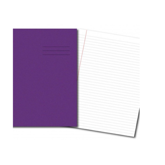 Purple notebook with a white lined page on a white background