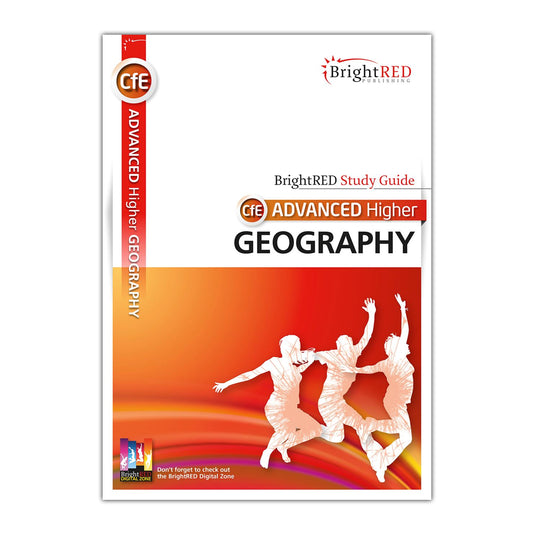 Study guide for CFE Advanced Higher Geography with colorful design and text.