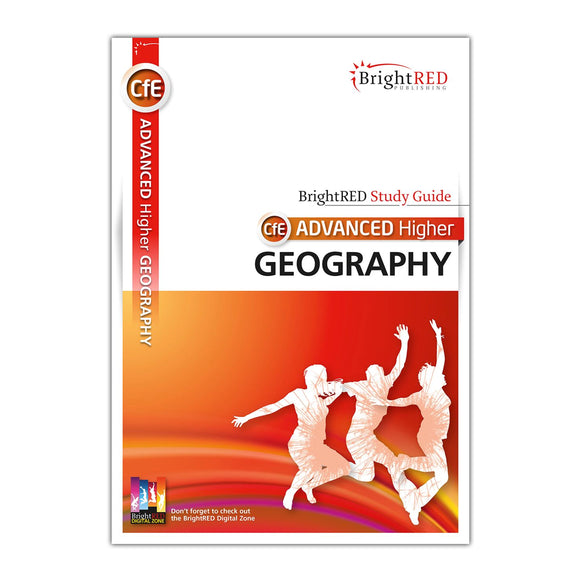 Study guide for CFE Advanced Higher Geography with colorful design and text.