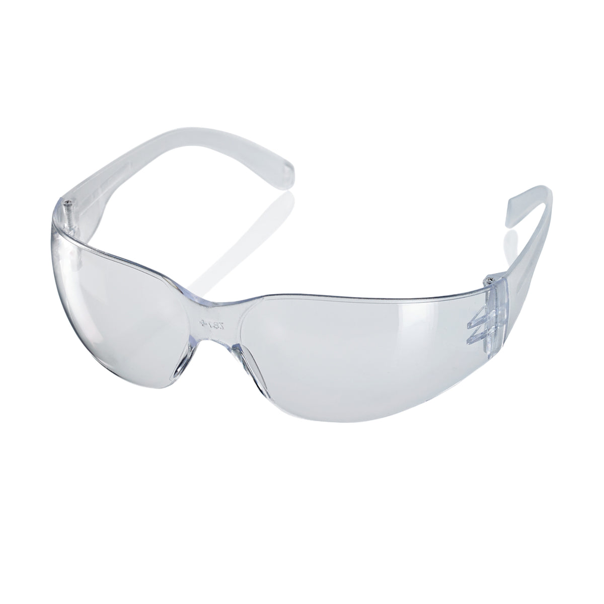 Clear safety glasses on a white background