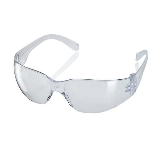 Clear safety glasses on a white background