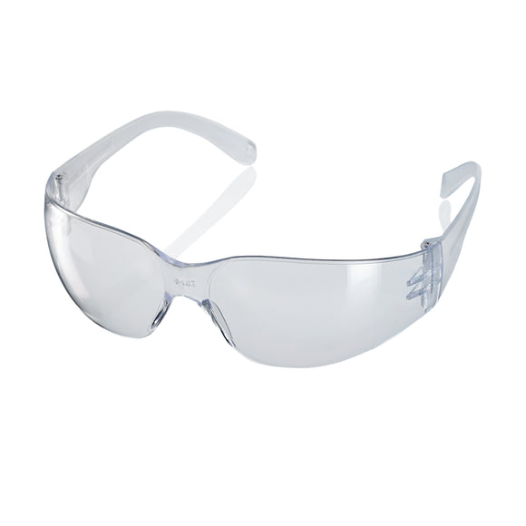 Clear safety glasses on a white background