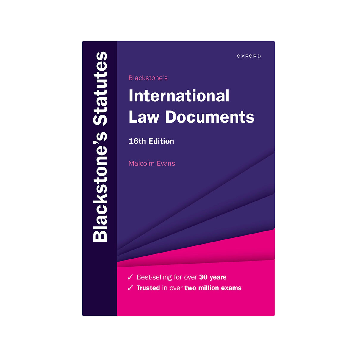 Book cover of 'Blackstone's Statutes International Law Documents' with purple and pink design.