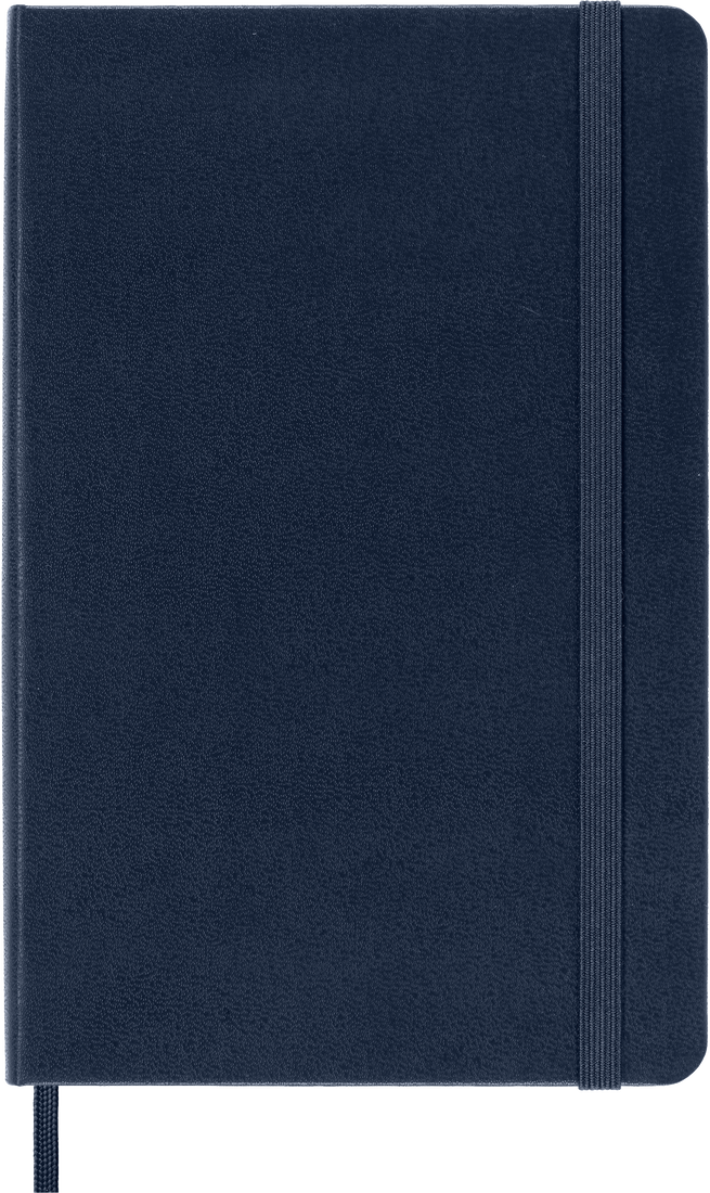 Dark blue notebook with a strap closure on a white background