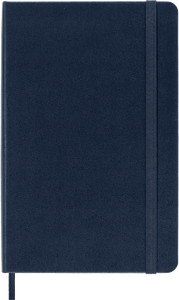 Dark blue notebook with a strap closure on a white background
