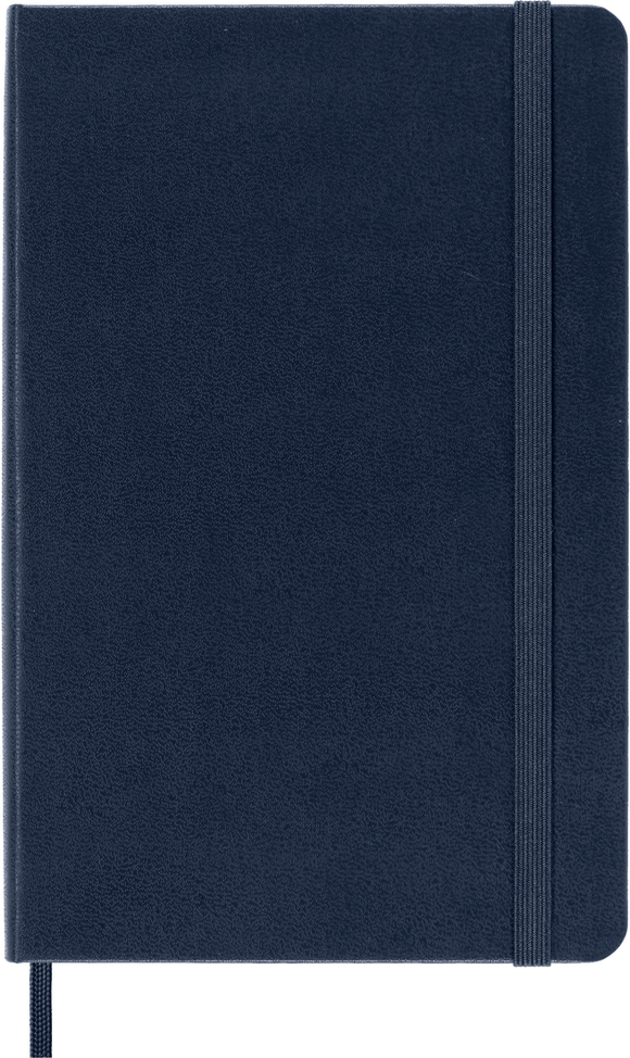 Dark blue notebook with a strap closure on a white background