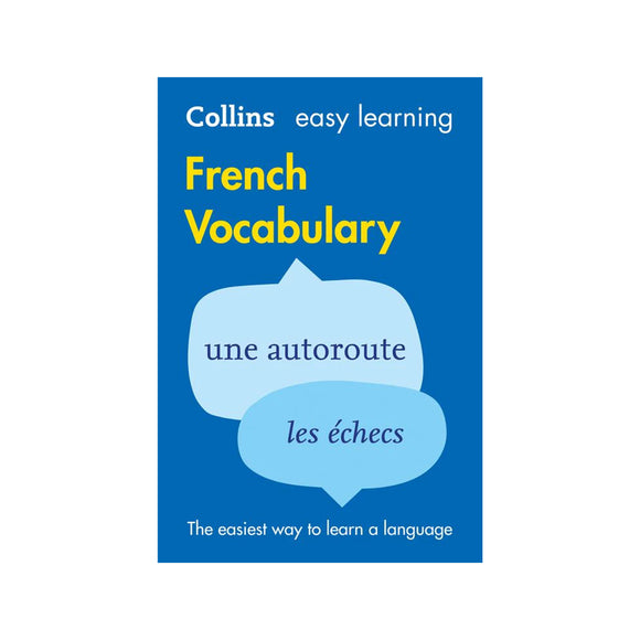 Collins easy learning French Vocabulary book cover with blue background and white text.