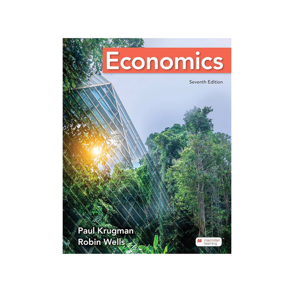 Book cover of 'Economics' by Paul Krugman and Robin Wells with a green landscape and modern building.