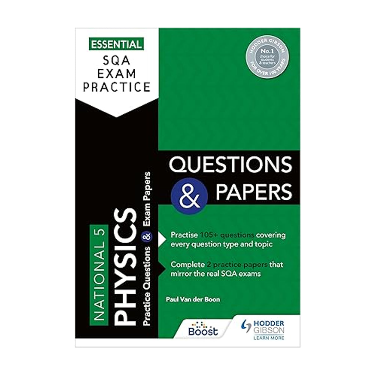 Book cover of 'National 5 Physics Practice Questions & Papers' by Paul Van der Boon on a white background.