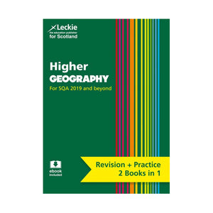 Book cover of 'Higher Geography' revision and practice book by Leckie on a white background